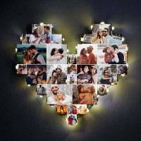 Personalized Heart Shape Photo Collage Lamp Anniversary Valentines Gift for Couple