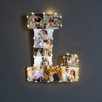 Personalized Letter Photo Collage Lamp Anniversary Valentines Gift for Couple